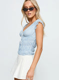 Ahead Of Myself Off Shoulder Bodysuit Blue Stripe