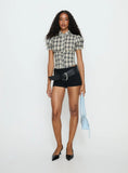 Maxfield Collared Button Up Blouse Top Multi Check