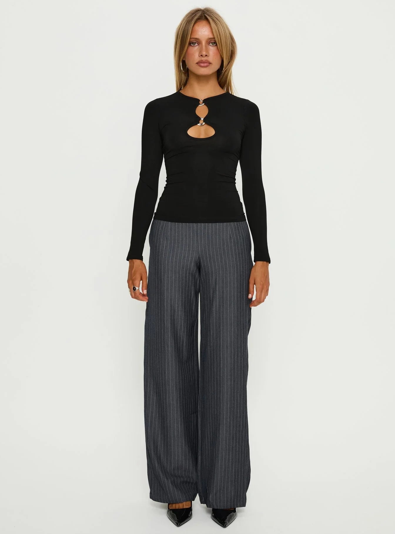 Orlaith Cut Out Long Sleeve Top Black