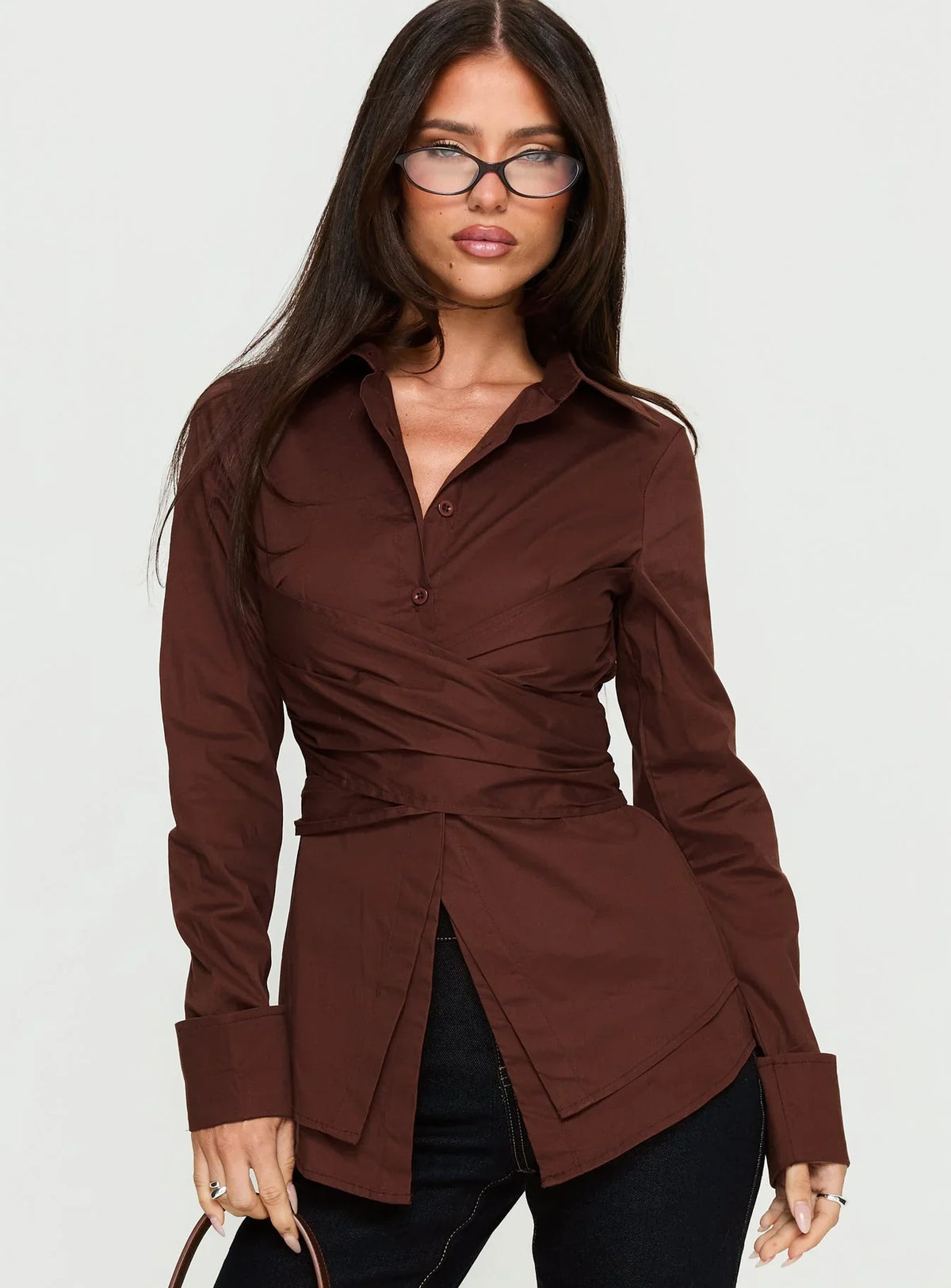 Shapeshifter Twist Long Sleeve Shirt Chocolate