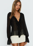 Taraya Sheer Ruffle Blouse Top Black
