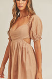 Breaking Hearts Dusty Salmon Puff Sleeve Mini Dress