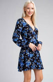 Middleton Black and Blue Floral Long Sleeve Wrap Dress