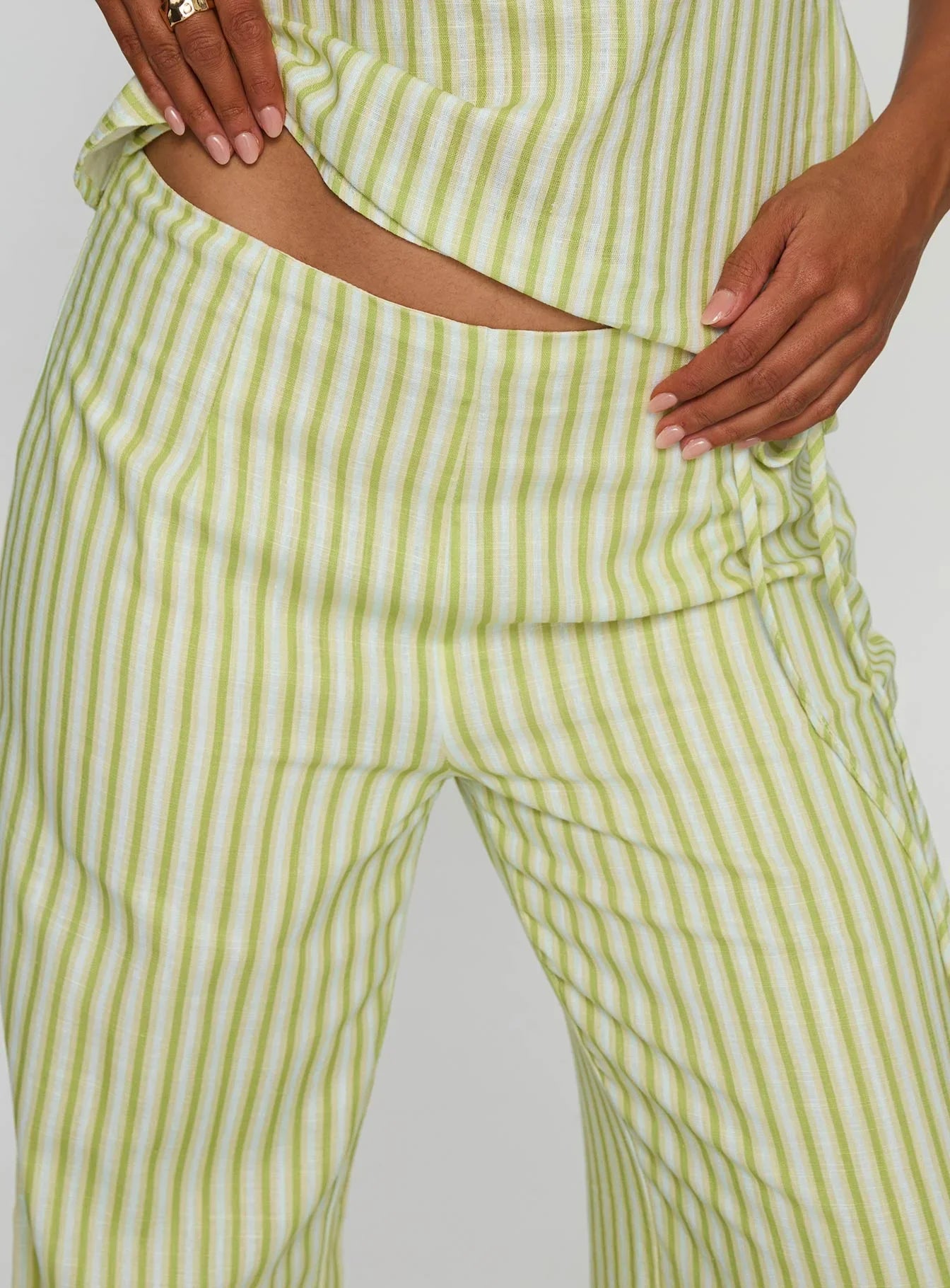 With Pleasure Tie Side Pant Green Blue Stripe