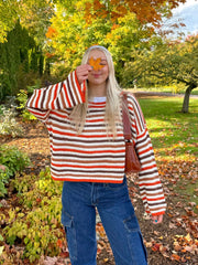 Angie Brick Multi Striped Crochet Sweater