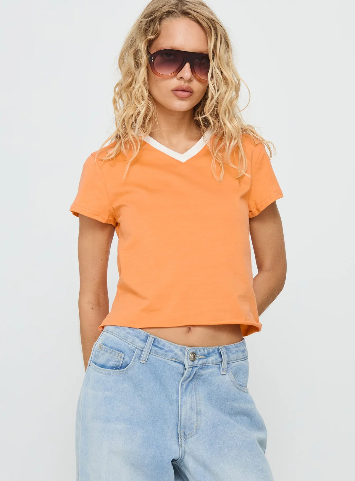 That Way V Neck Top Orange White