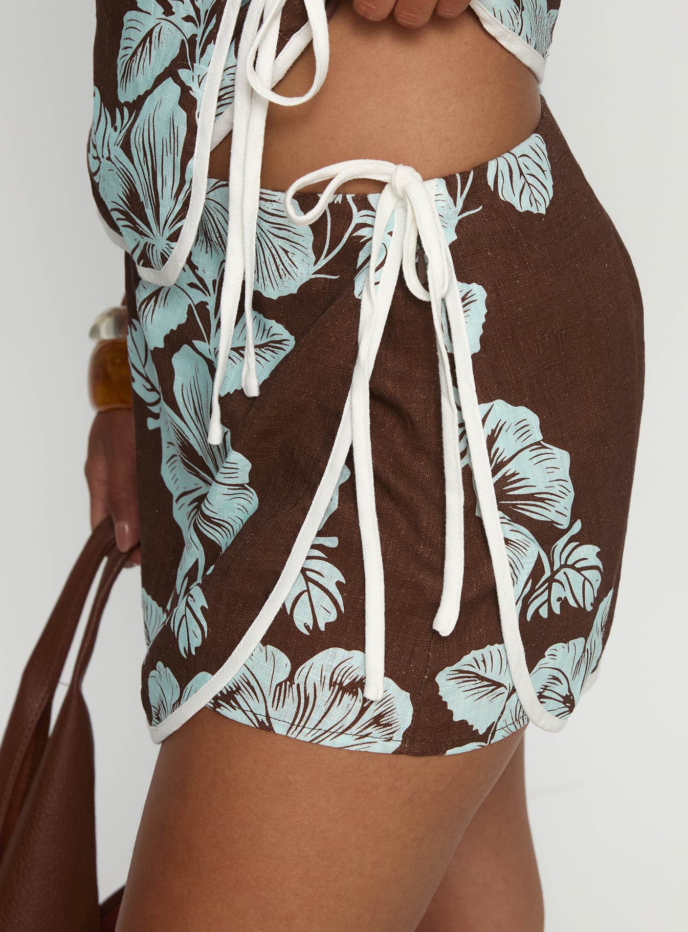 Anyah Halter Wrap Top Brown Blue