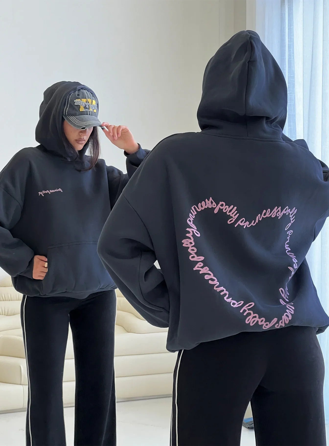 Princess Polly Love Letter Graphic Hoodie Slate Grey