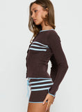 Beverlea Button Down Knit Cardigan Brown Blue Stripe