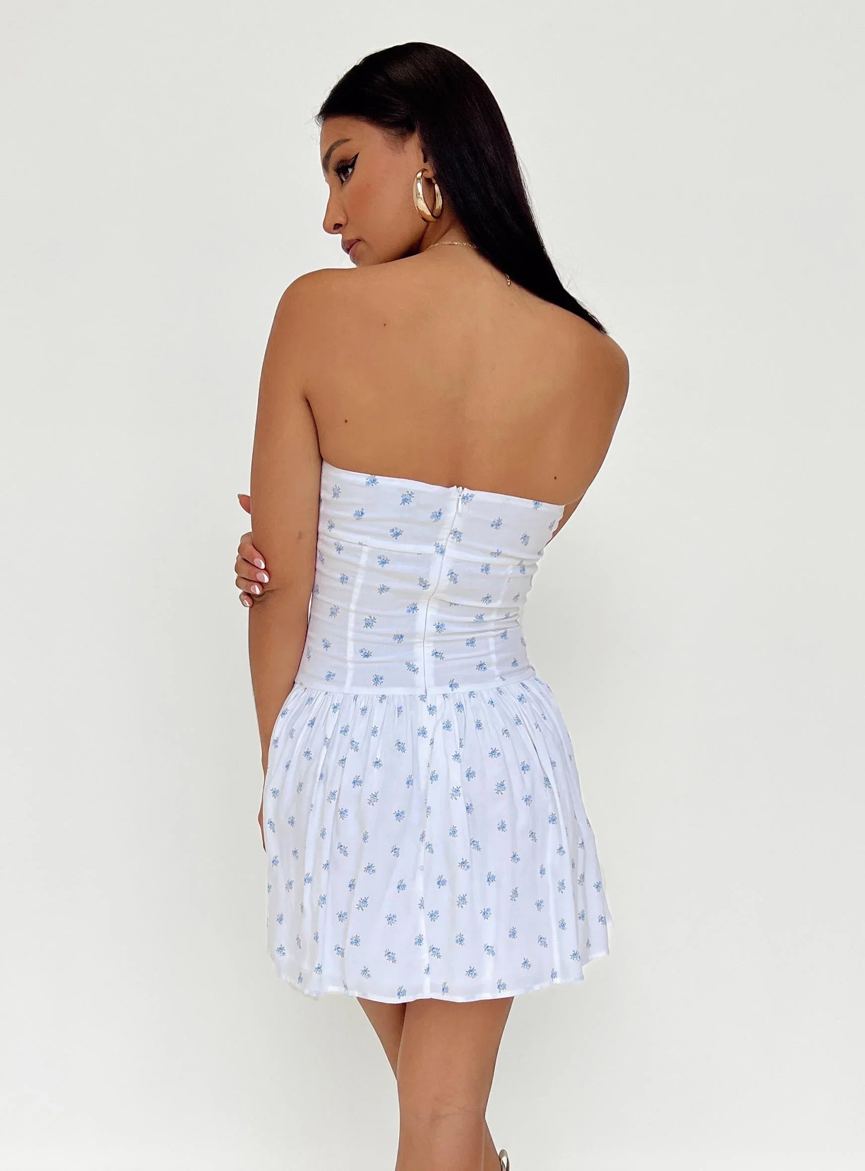 Bette Strapless Mini Dress White Blue