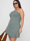 Knoxi Halter Jersey Mini Dress Blue / Brown Stripe Curve