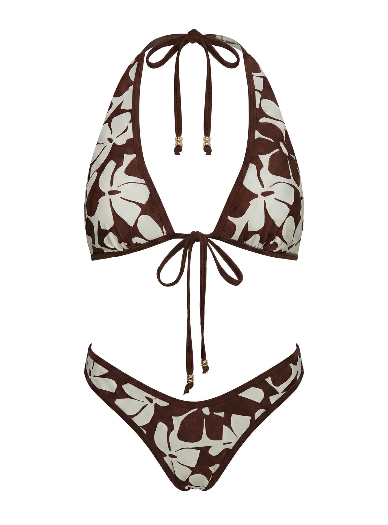 Ocean Haze Halter Bikini Top Brown Floral