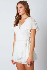Summer Romance White Backless Surplice Romper