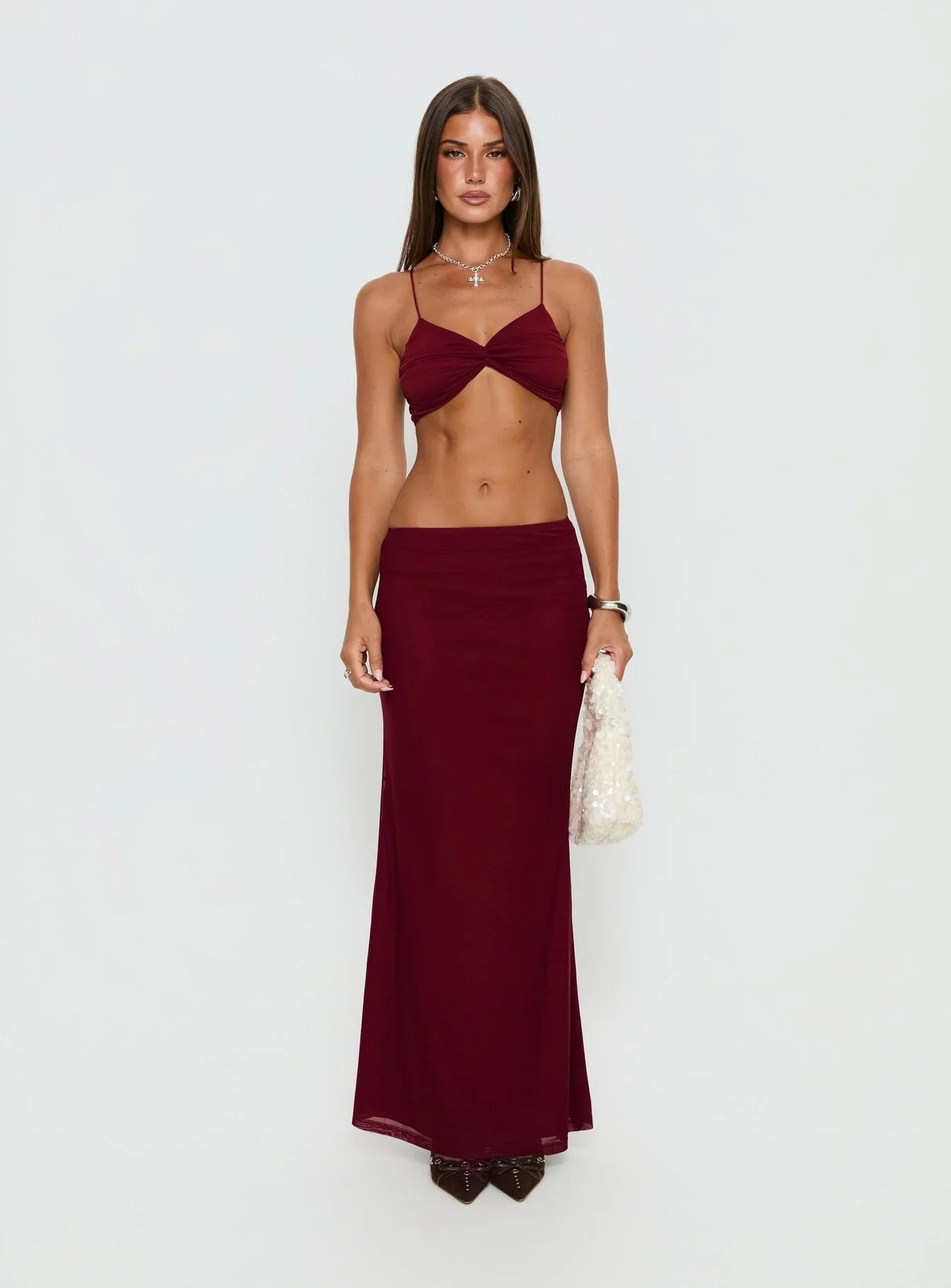 Delores Ruched Maxi Skirt Red