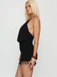 Hariet Arrowneck Beaded Tassel Playsuit Black