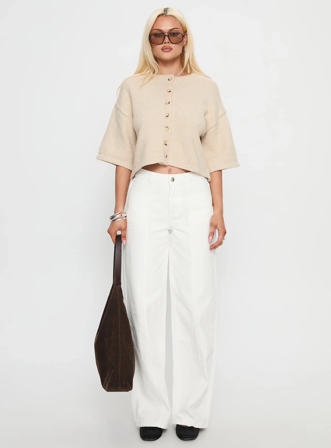 Verina Short Sleeve Knit Cardigan Oat