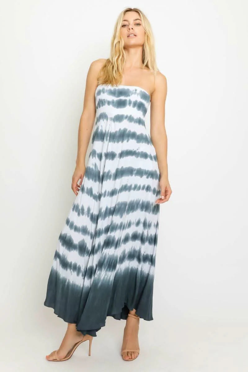 Sunshine Will Follow Charcoal Border Tie Dye Strapless Maxi Dress