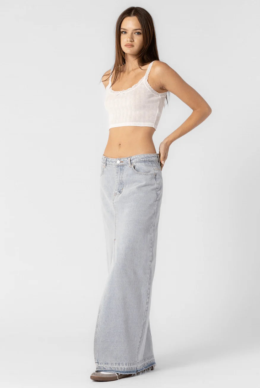 Wildest Cowgirl Low Waisted Denim Maxi Skirt