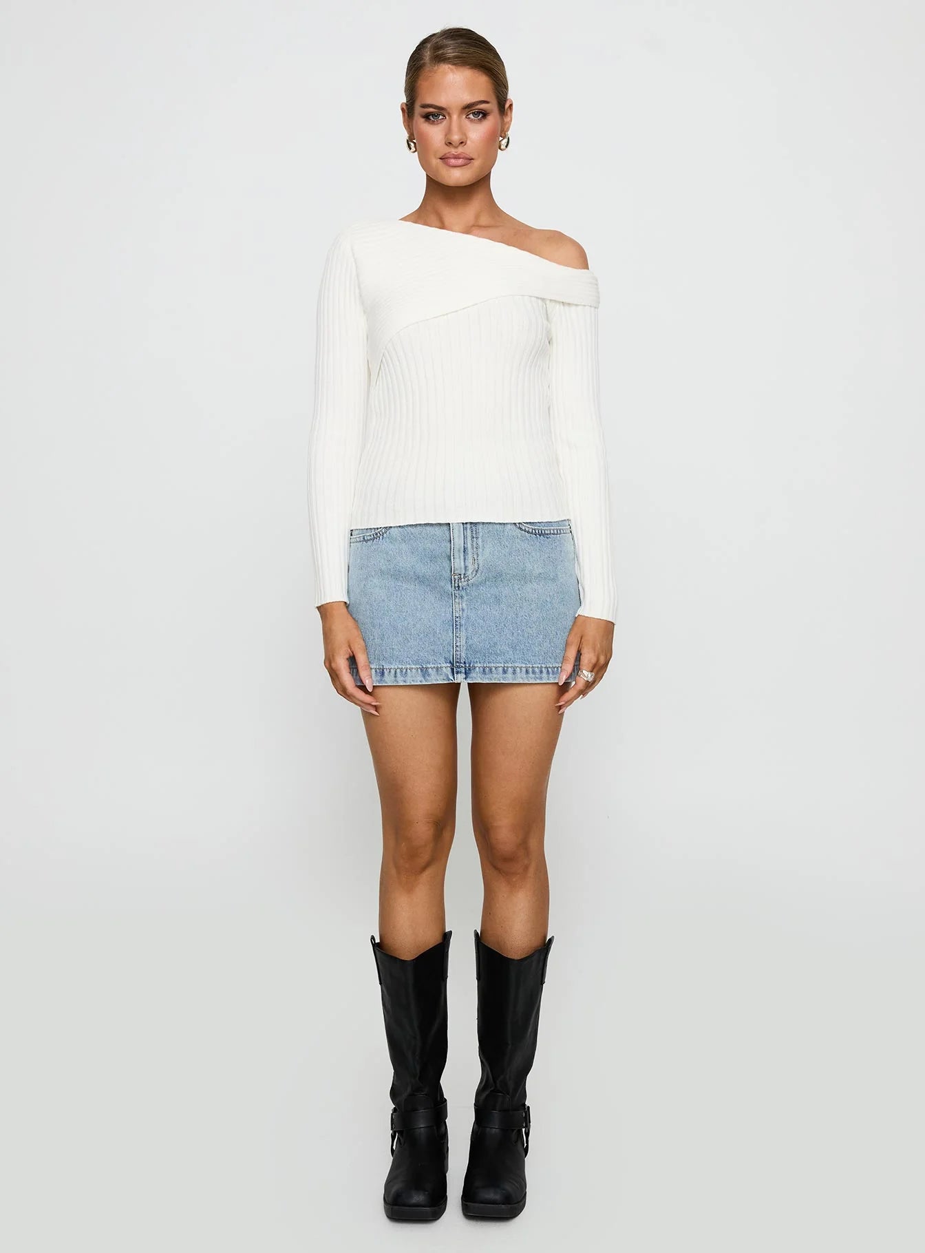 Jaybell Cold Shoulder Sweater White