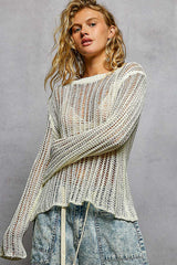 Sola White Sheer Crochet Sweater