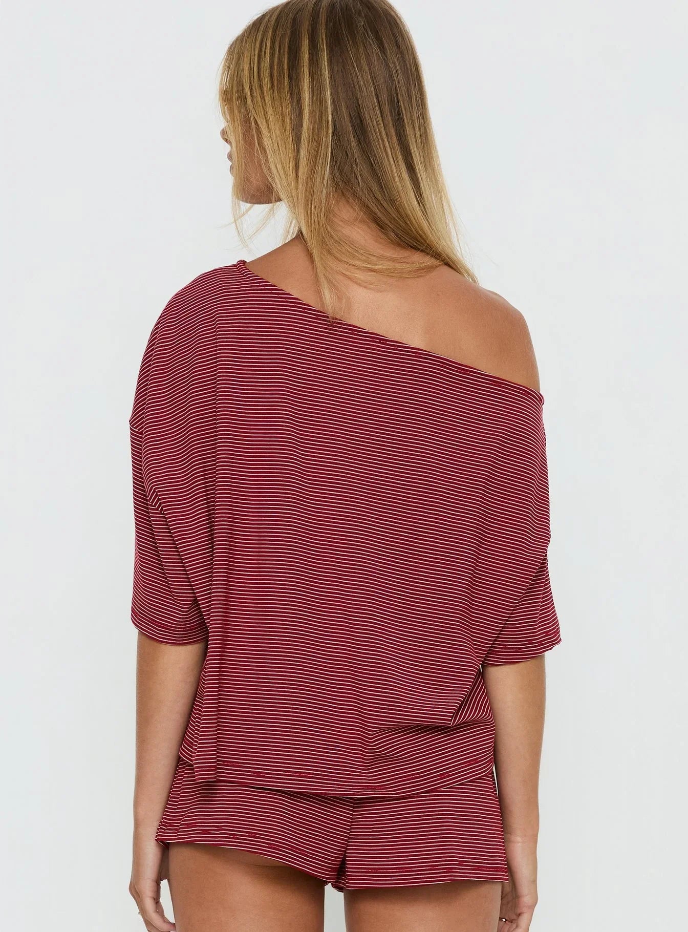 Sugar Surge Off Shoulder Sleep Top Cherry Stripe
