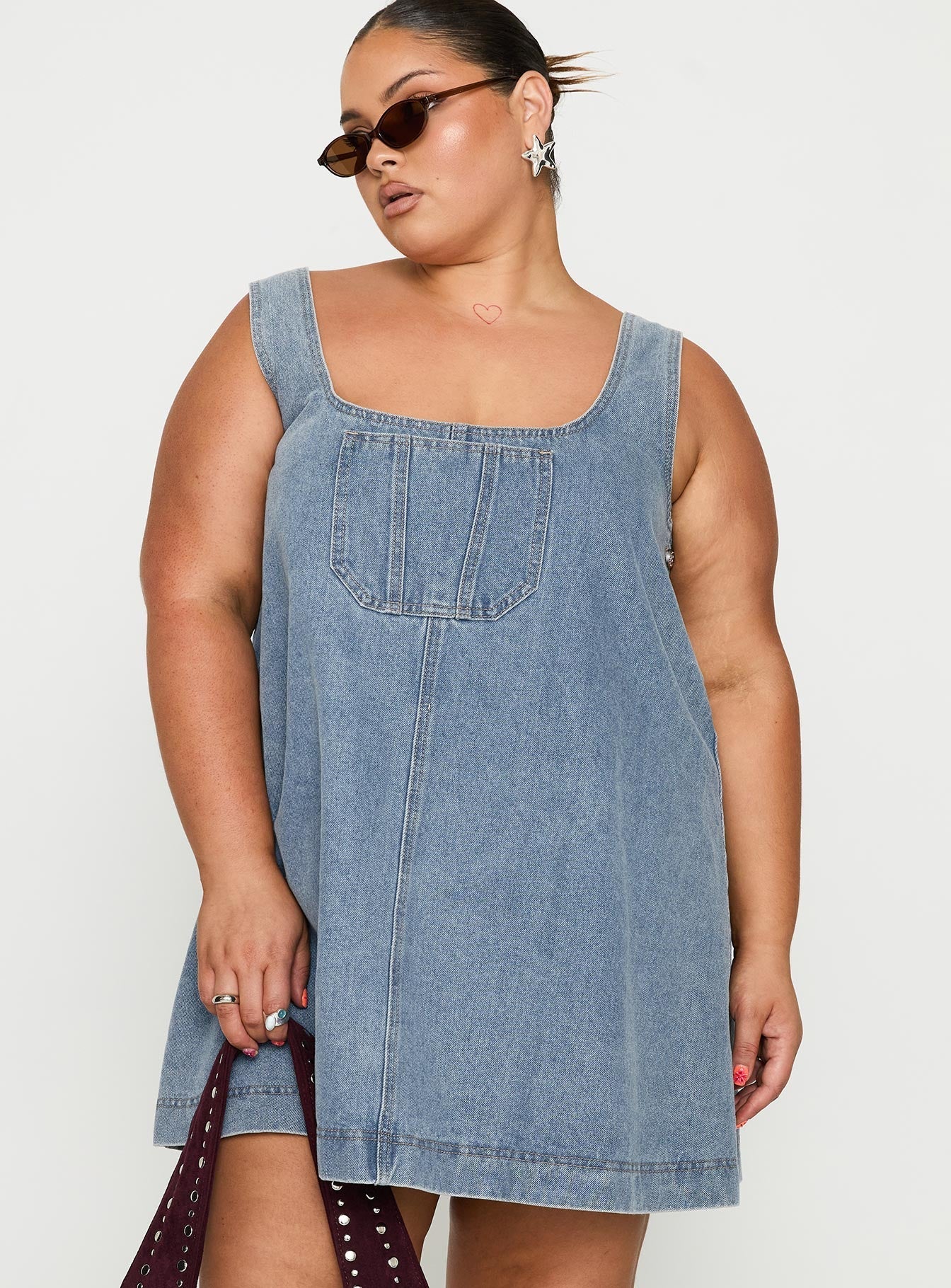 State Of Mind Mini Dress Blue Denim Curve
