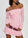 Vancesca Off Shoulder Long Sleeve Mini Dress Pink