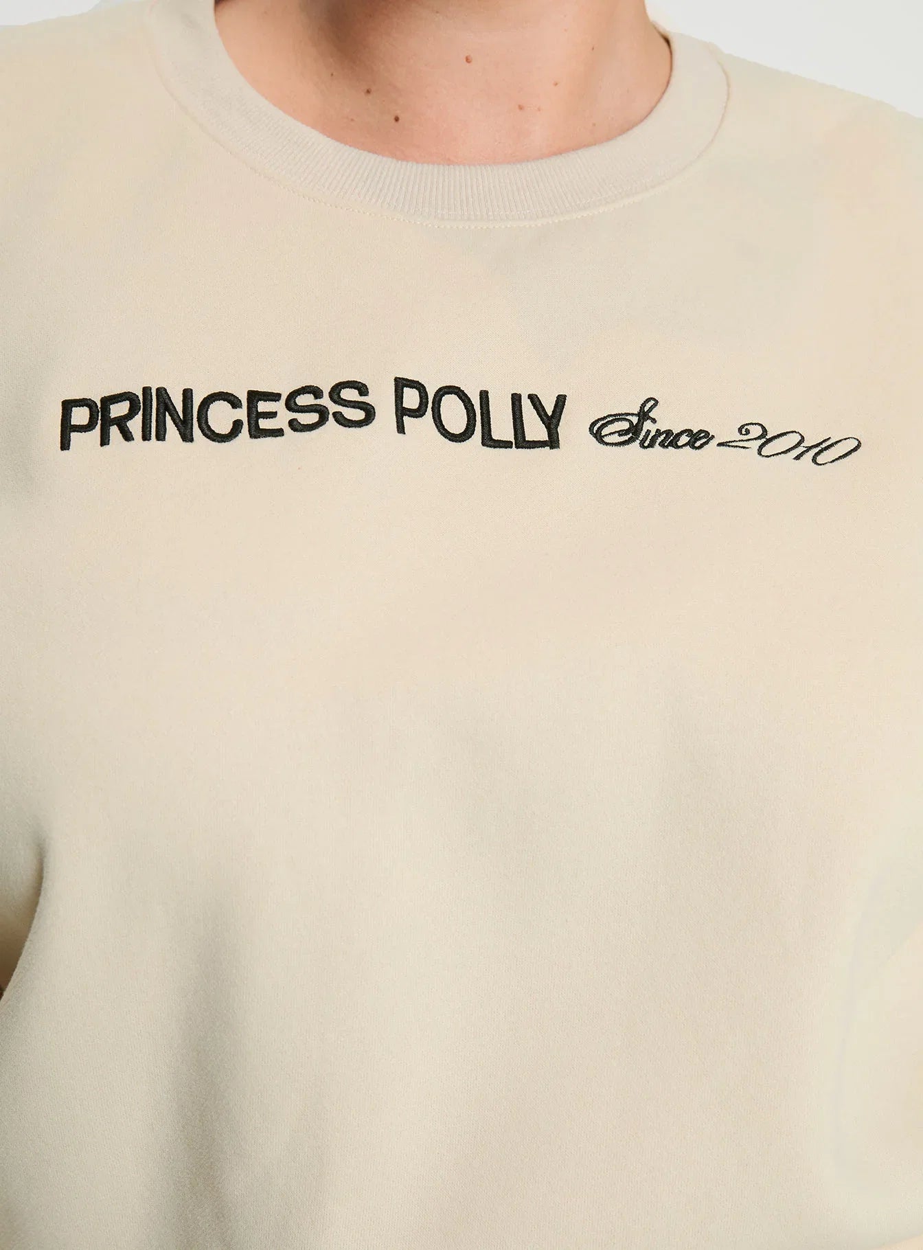 Princess Polly Crew Neck Sweatshirt Block Cursive Text Stone Curve