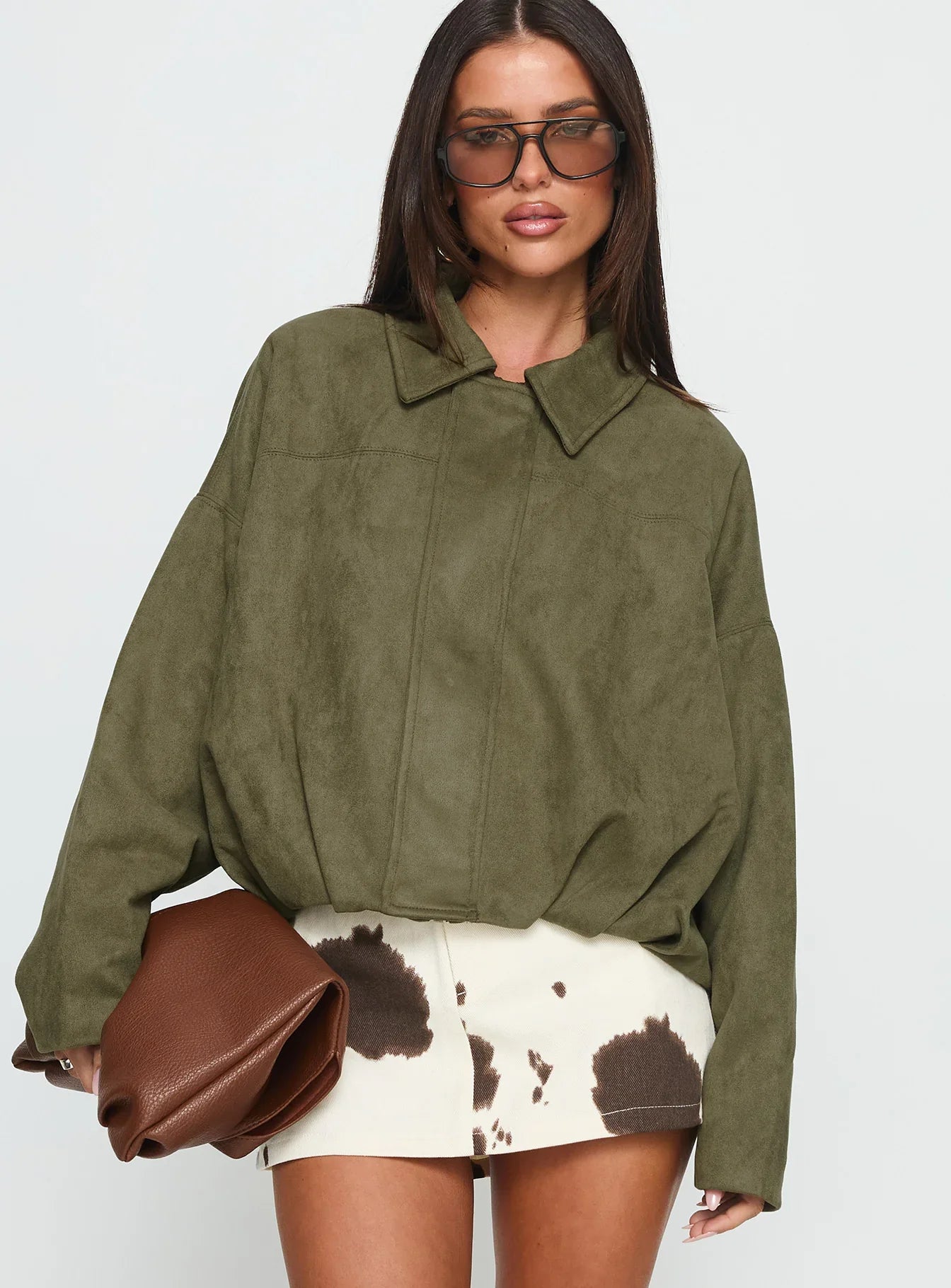 Enlightened Faux Suede Bomber Jacket Khaki