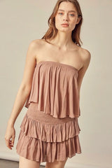 Monaco Mocha Strapless Ruffle Romper