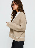 Cressara Contrast Knit Cardigan Beige White