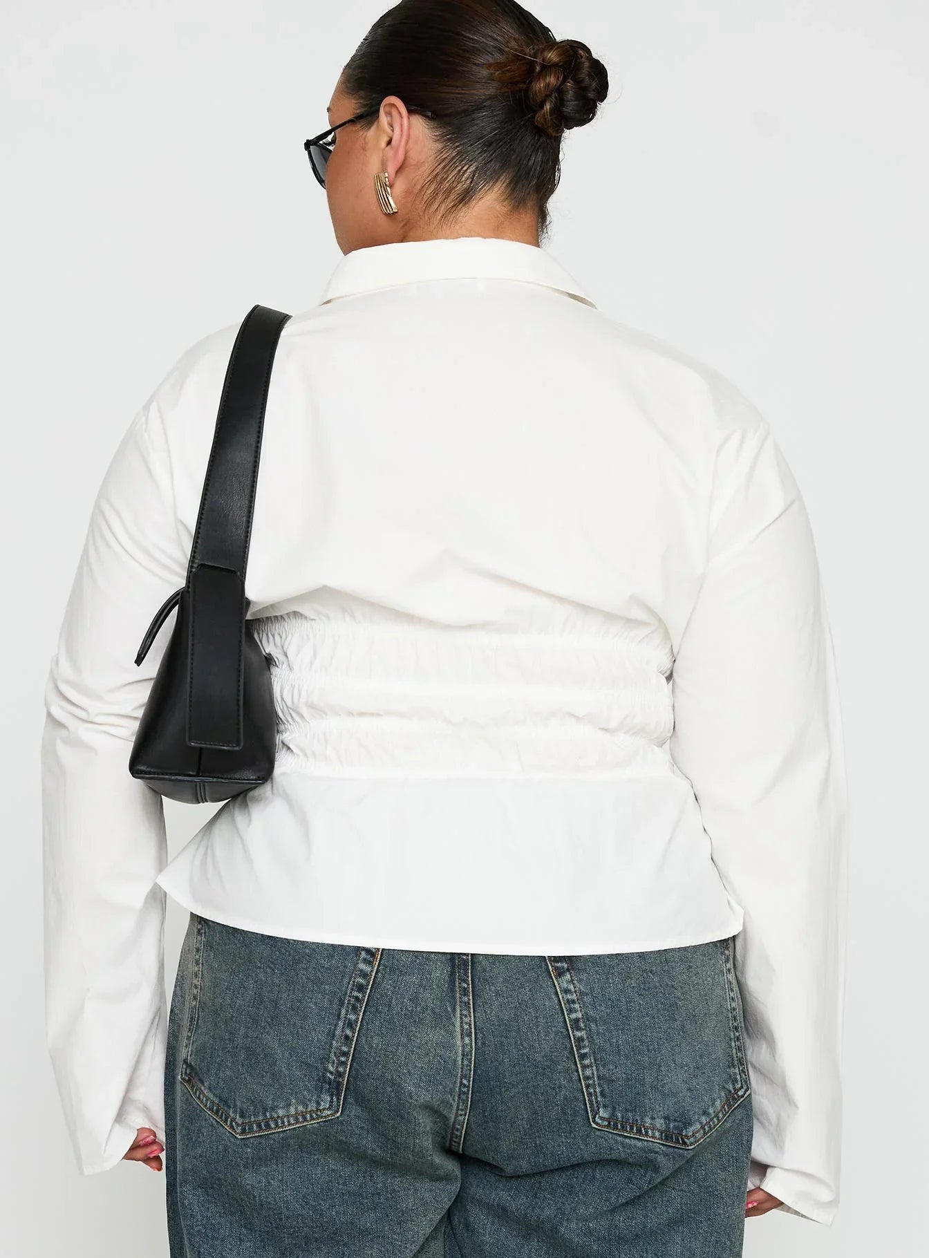 Liesel Shirred Long Sleeve Top White Curve