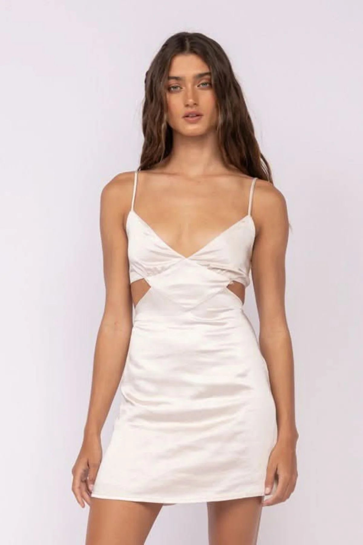 Sweet Talker Cream Satin Cutout Mini Dress