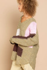 Betty Green Colorblock V Neck Sweater