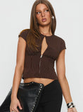 In A Vault Zip Through Top Brown Stripe