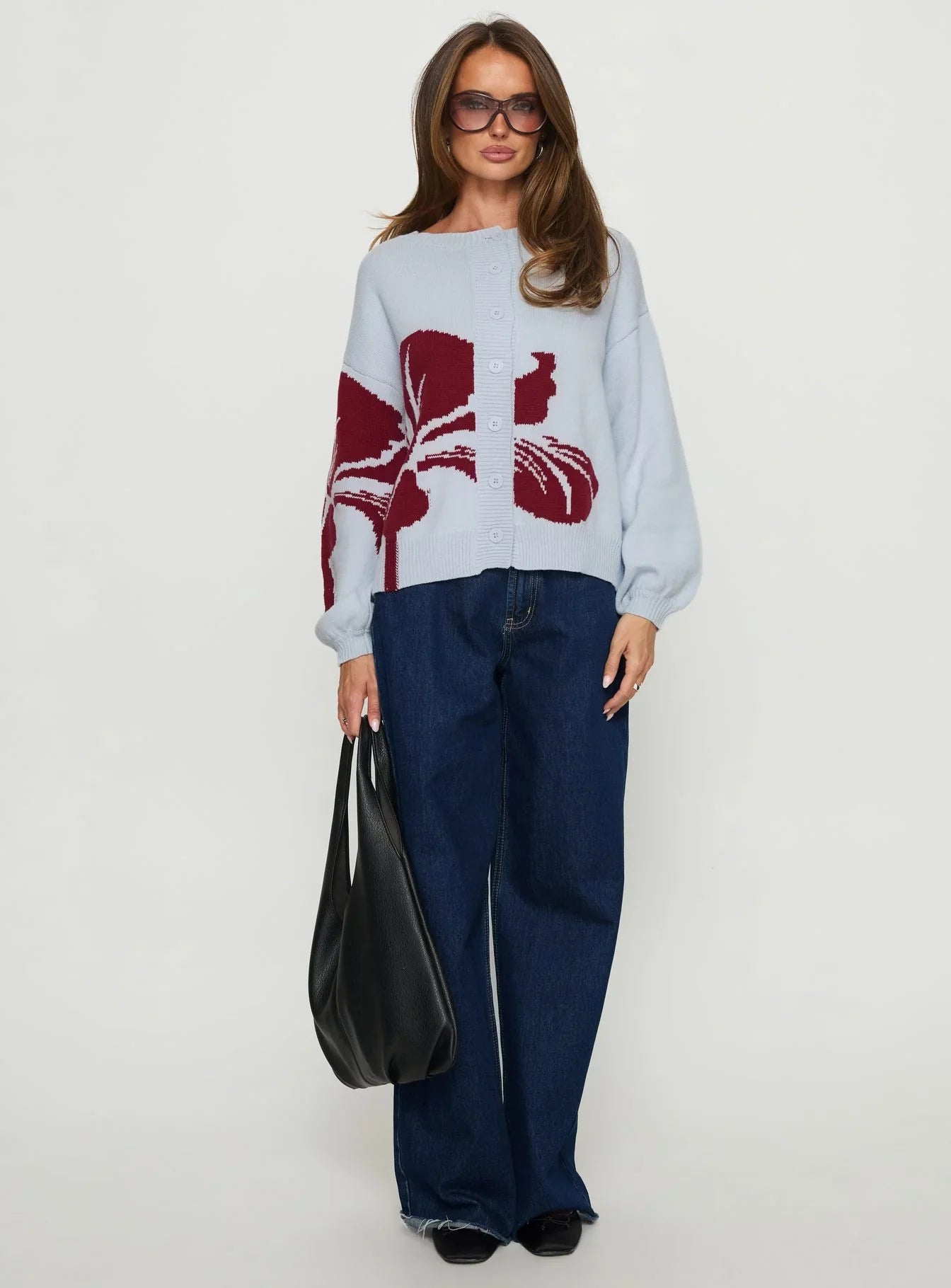 Jalenn Floral Knit Cardigan Blue Red