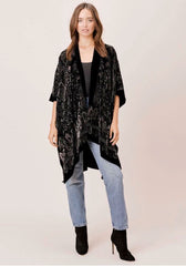 Natalia Black Paisley Burnout Velvet Kimono