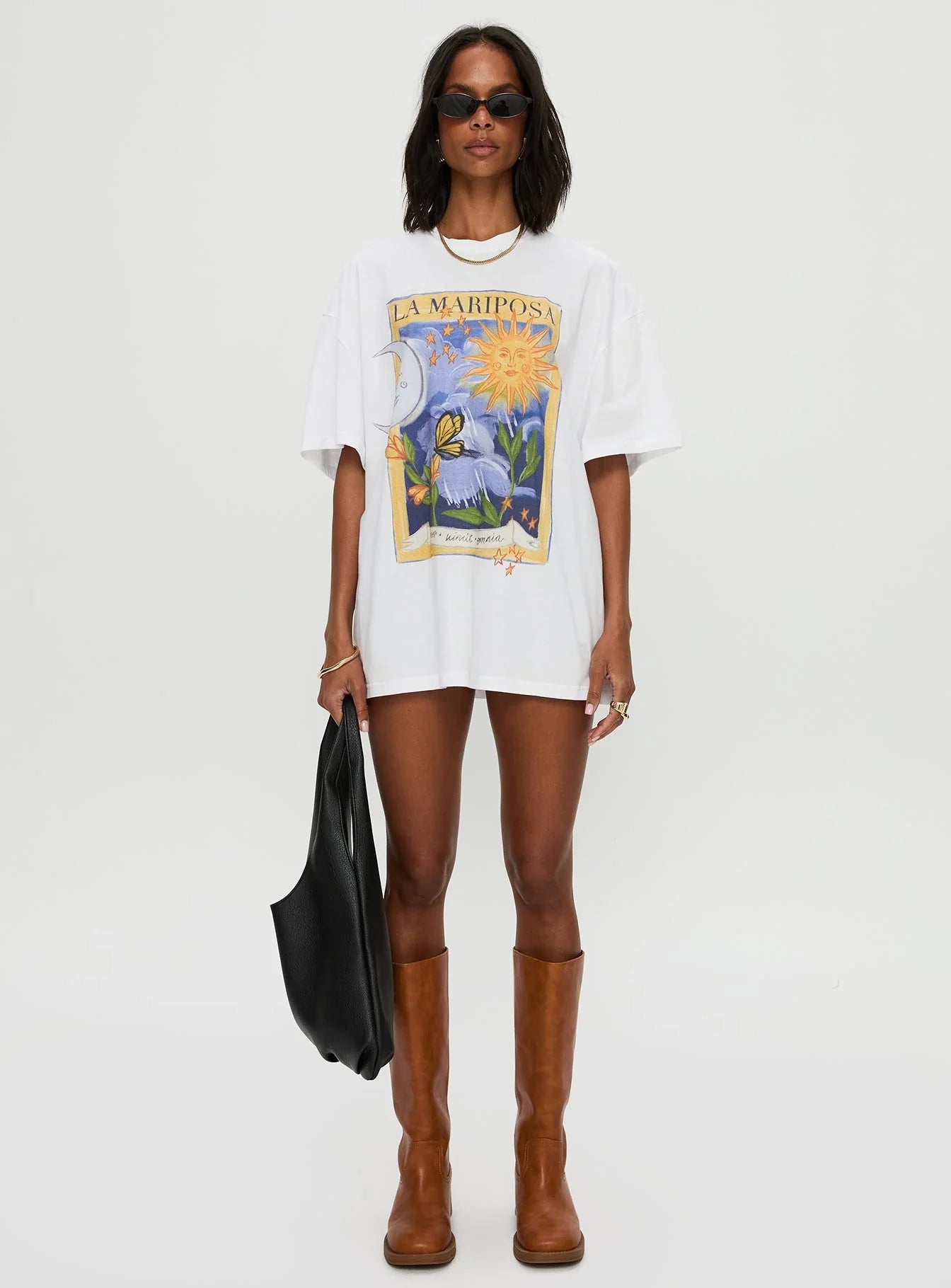 Tarot Card Oversized Graphic Top White Multi