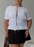 Alistair Bow Tie Top Blue White Stripe Curve