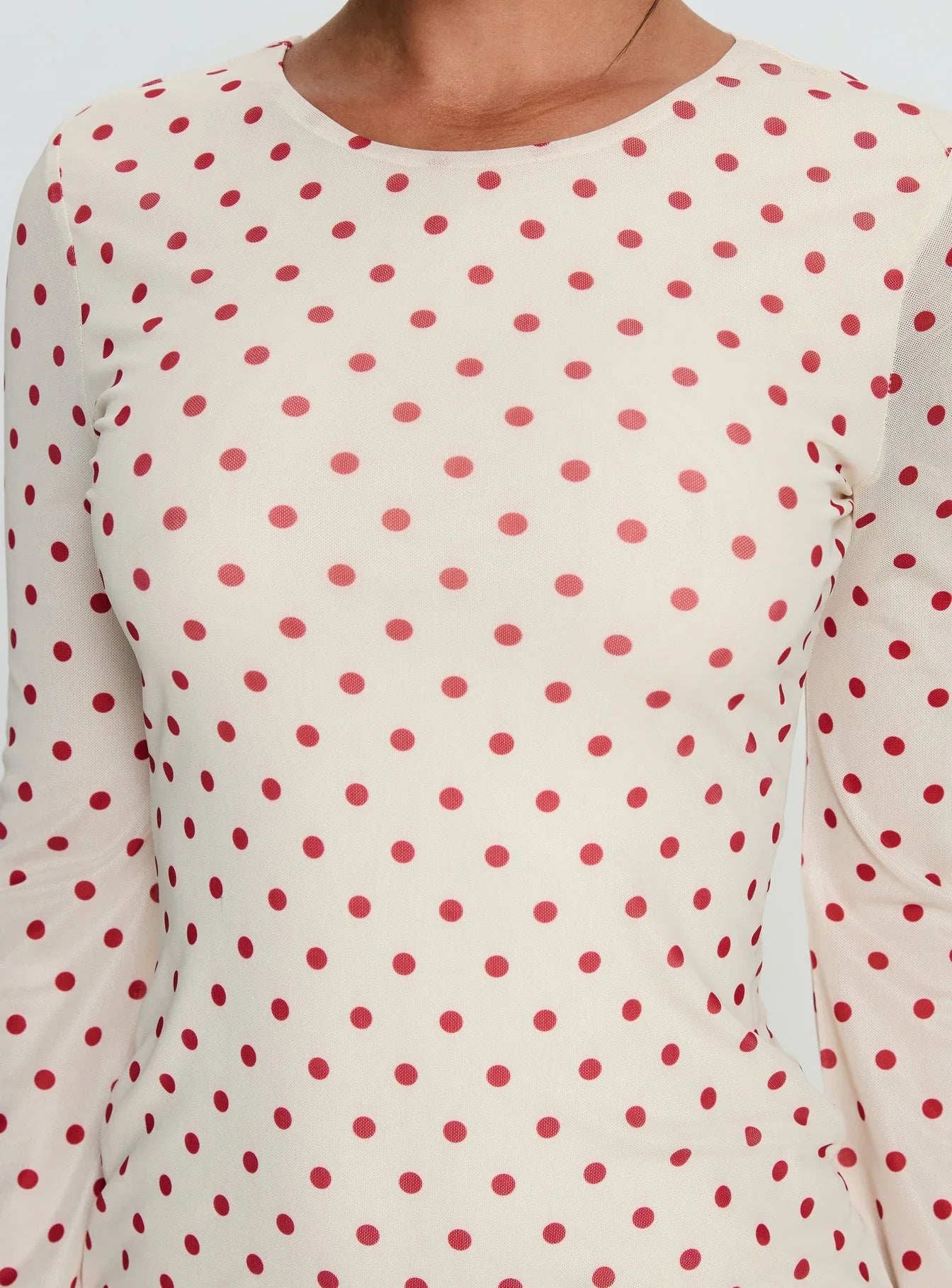 Nyxia Long Sleeve Mini Dress Cream Red Polka