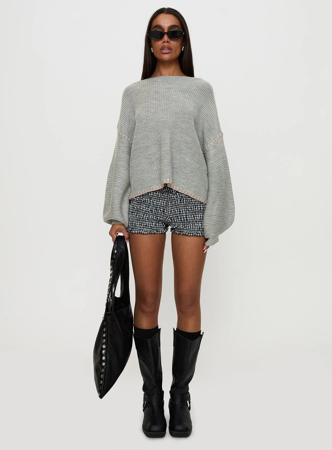 Baby Im Back Knit Sweater Grey Pink