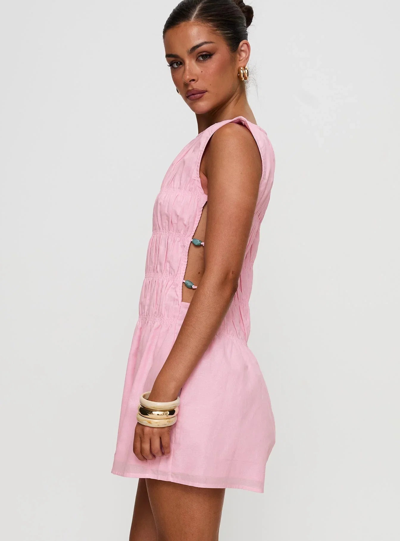 Evony Shirred Mini Dress Pink