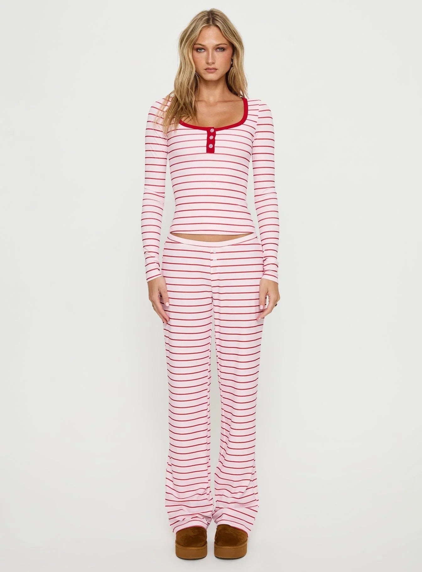 Slumber Party Sleep Rib Pants Pink Stripe