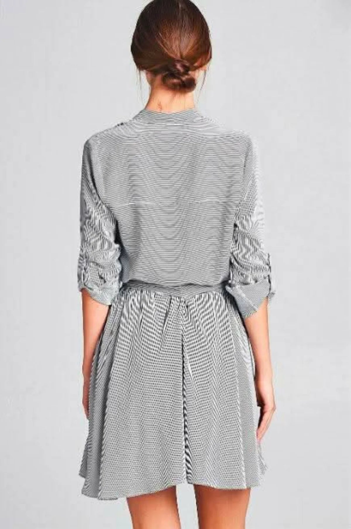 Emily Black and White Striped Skater Shirt Dress