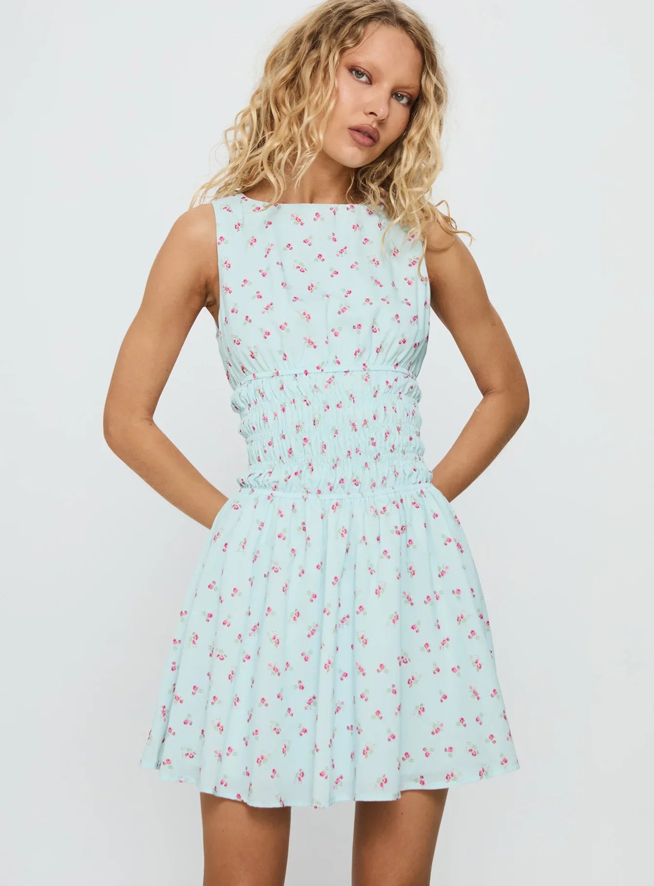 Alonah Shirred Mini Dress Blue Floral