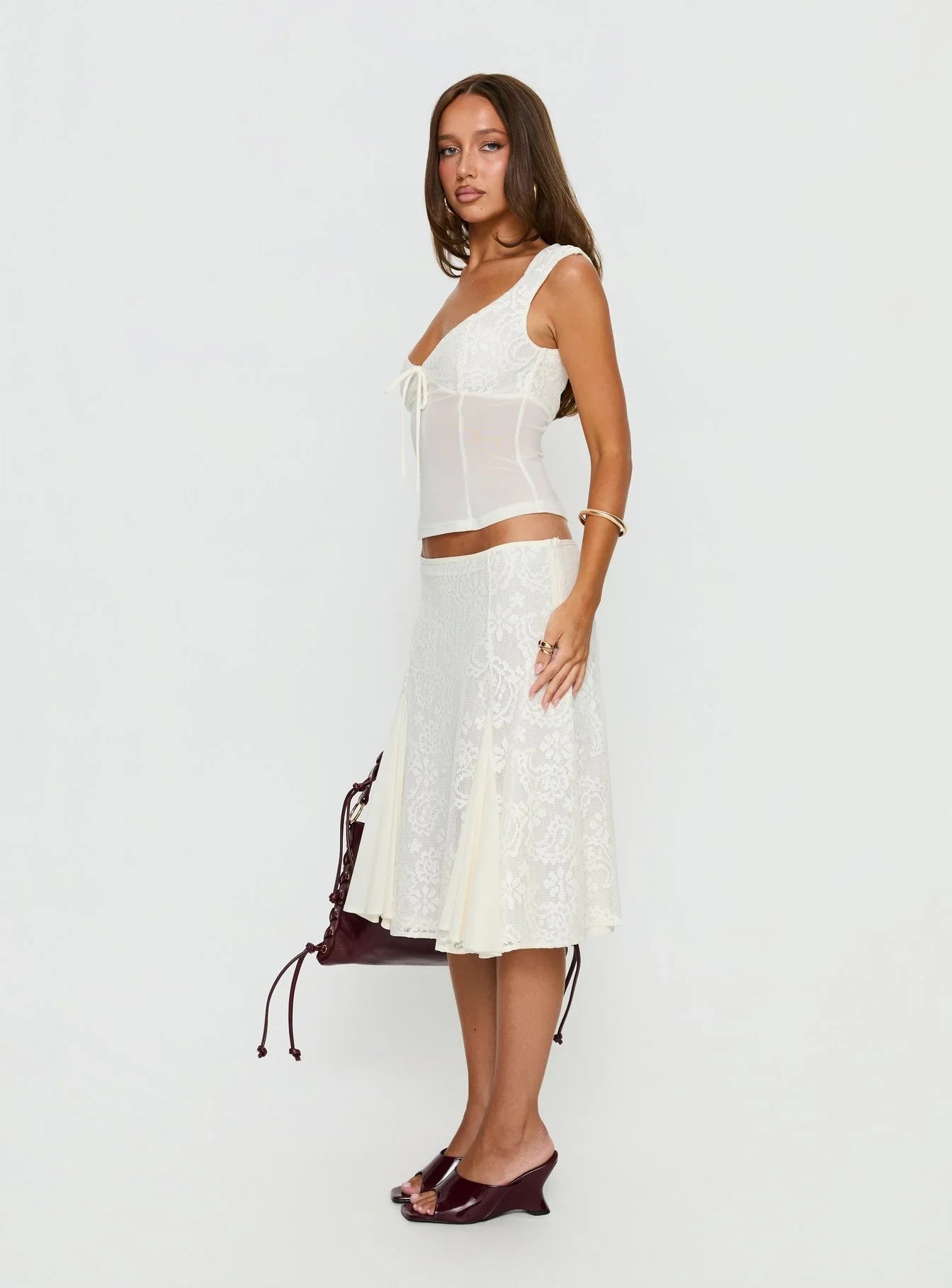 Quani Lace Midi Skirt Cream
