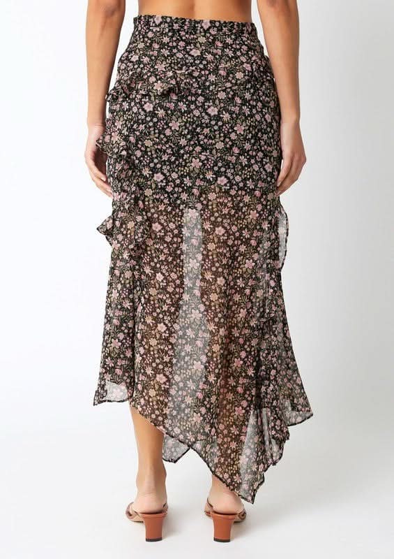 Olivia Black Floral Print Midi Skirt