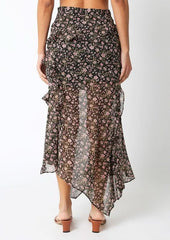 Olivia Black Floral Print Midi Skirt