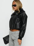 Koemi Faux Leather Collared Jacket Black