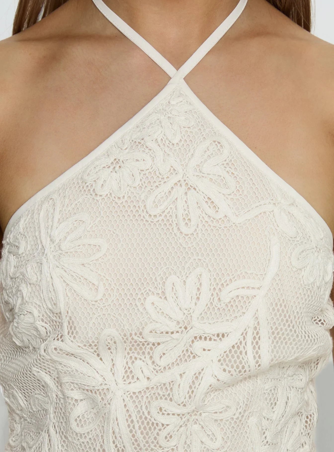 Ivo Floral Detail Halter Mini Dress White